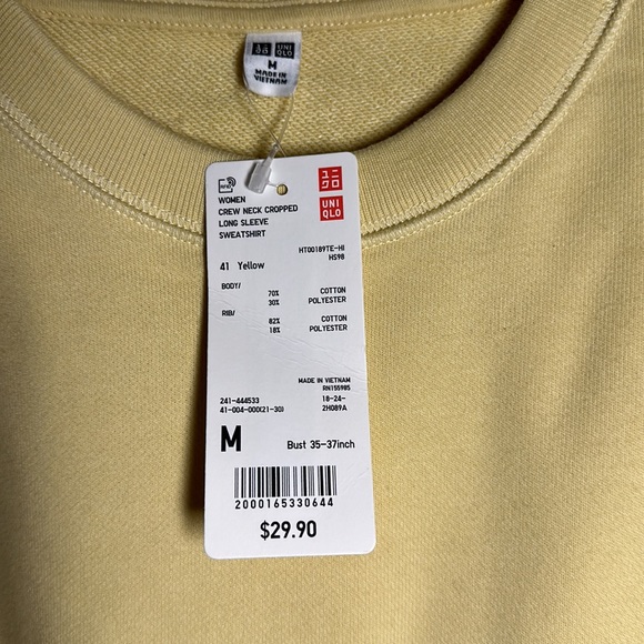NWT UNIQLO women’s LS crew neck cropped yellow sweatshirt medium - Picture 4 of 4